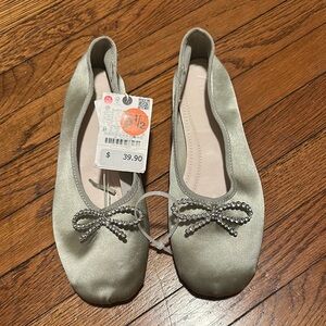 Zara Silver Flats with Bow Detail